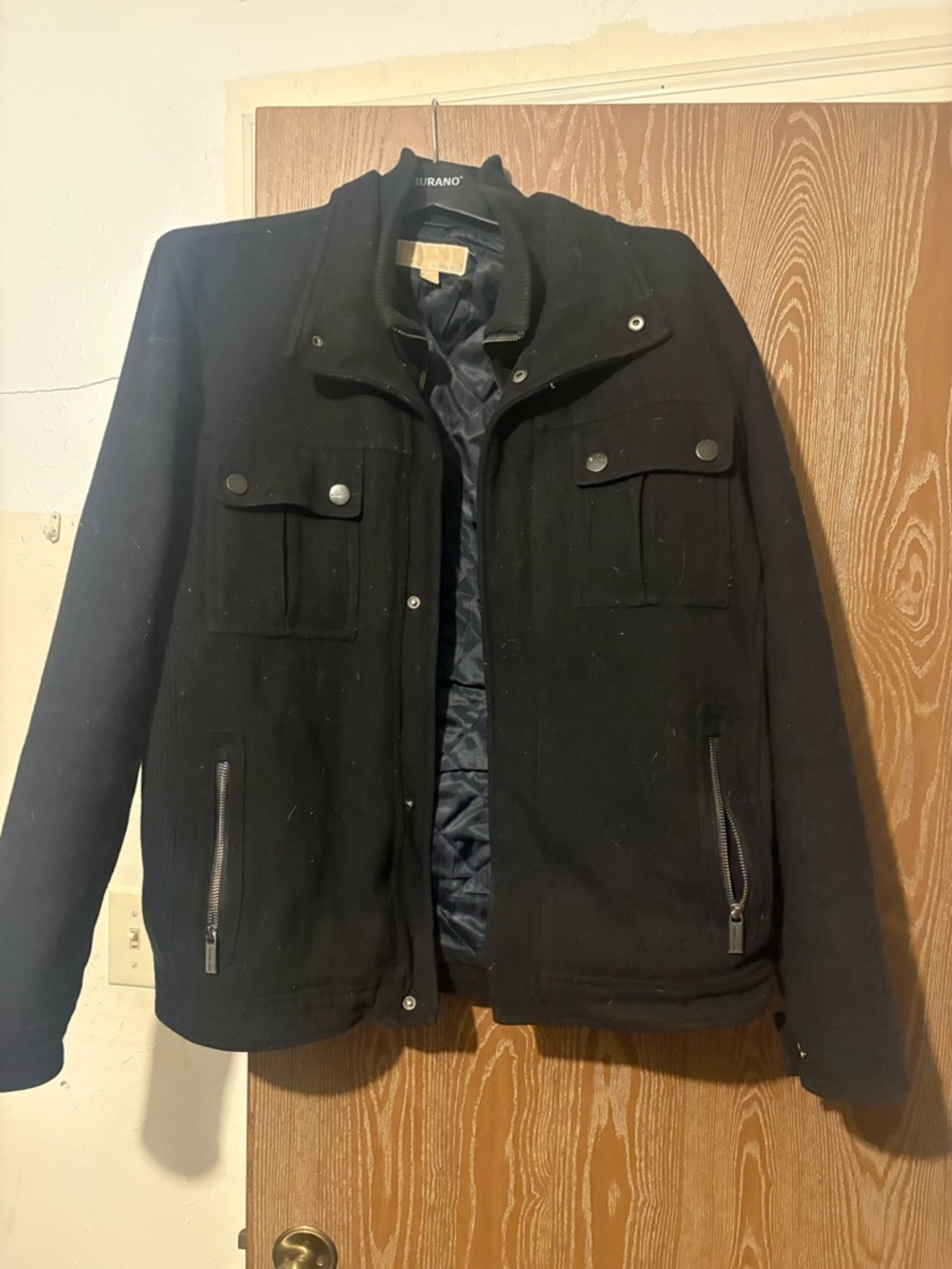Michael Kors Black Men's Pea Coat with Quilted Interior